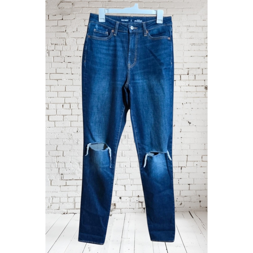 Old Navy OG High Rise Straight Jeans Dark Destroy Size 6 Tall